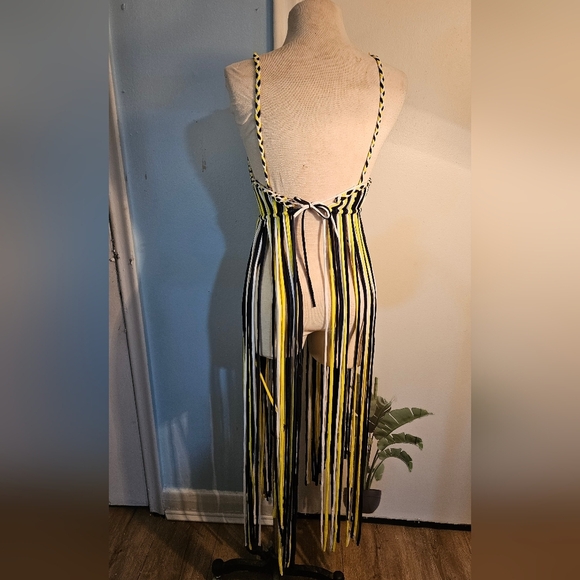 Elegant Yellow and Black Striped Midi Dress. Handmade. Macrame. T-shirt yarn. - Picture 3 of 4
